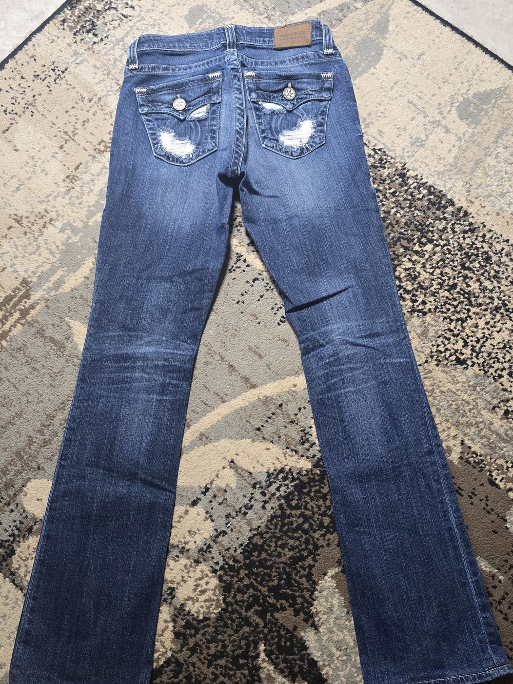Big Star Women's Dark Blue Distressed Flare Jeans